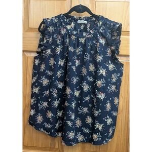 Betsy's Boutique Ship Women's XL Uniquely Different Sleeveless Floral Navy Top